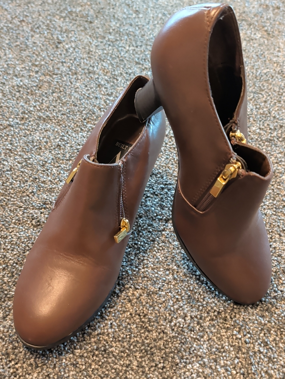 Aj Valenci Brown Heel Booties with Gold Zipper